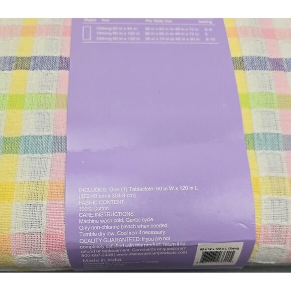 HOLIDAY HOME Spring Easter Cotton Bunny Trails Plaid Tablecloth 60” X 120” - Picture 14 of 14